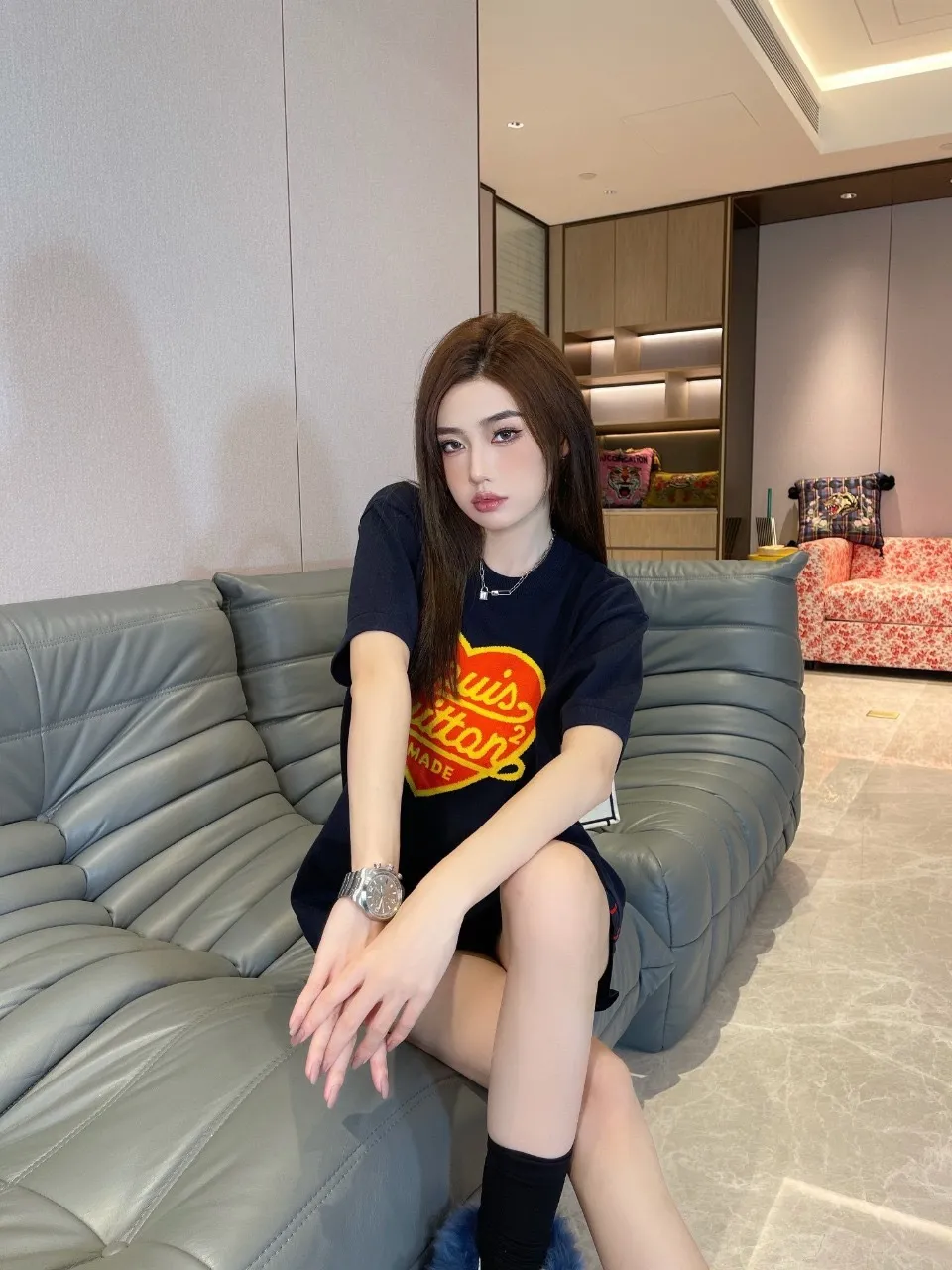 Louis Vuitton/Louis Vuitton 22ss Nigo love jacquard knitted short sleeves